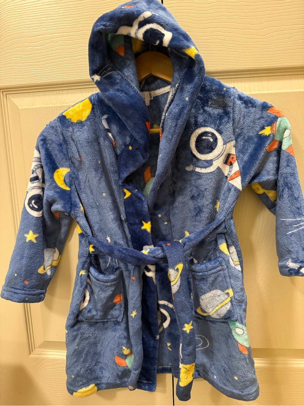 Lola+ The Boys Kids' Plush Hooded Pajama Robe - Blue Space Print